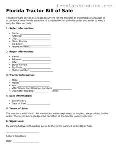 Free  Tractor Bill of Sale Form for Florida