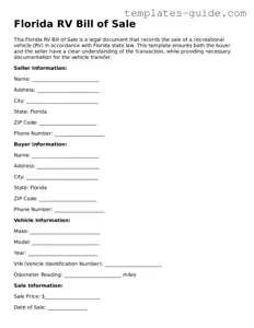 Free  RV Bill of Sale Form for Florida