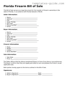 Free  Firearm Bill of Sale Form for Florida
