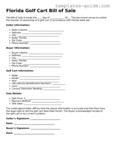 Free  Golf Cart Bill of Sale Form for Florida