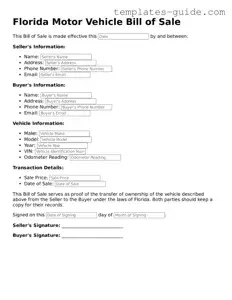 Free  Motor Vehicle Bill of Sale Form for Florida