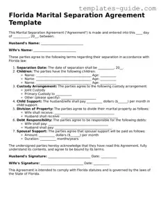 Free  Marital Separation Agreement Form for Florida