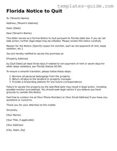 Free  Notice to Quit Form for Florida