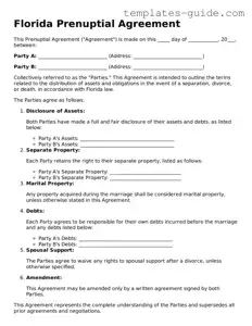Free  Prenuptial Agreement Form for Florida