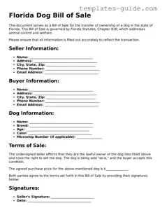 Free  Dog Bill of Sale Form for Florida