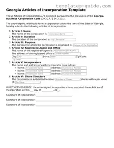 Free  Articles of Incorporation Form for Georgia