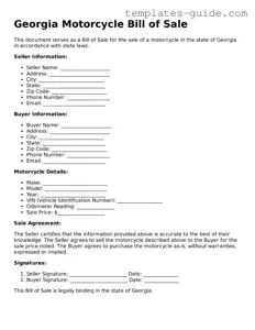 Free  Motorcycle Bill of Sale Form for Georgia