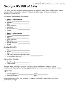 Free  RV Bill of Sale Form for Georgia