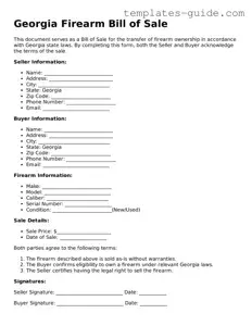 Free  Firearm Bill of Sale Form for Georgia