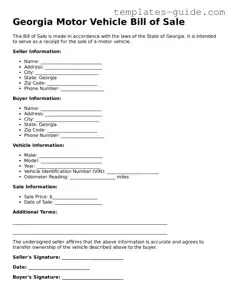 Free  Motor Vehicle Bill of Sale Form for Georgia