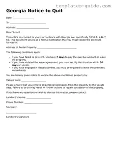 Free  Notice to Quit Form for Georgia