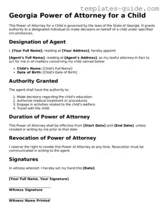Free  Power of Attorney for a Child Form for Georgia