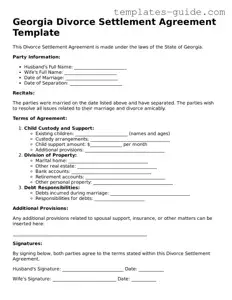 Free  Divorce Settlement Agreement Form for Georgia