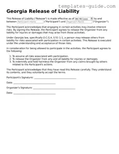 Free  Release of Liability Form for Georgia