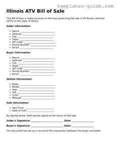 Free  ATV Bill of Sale Form for Illinois