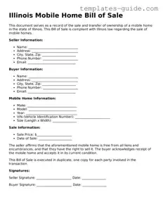 Free  Mobile Home Bill of Sale Form for Illinois