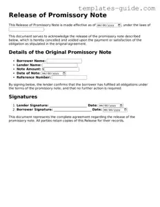 Release of Promissory Note Template