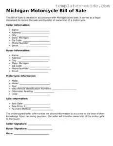Free  Motorcycle Bill of Sale Form for Michigan