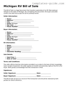 Free  RV Bill of Sale Form for Michigan