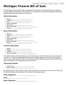 Free  Firearm Bill of Sale Form for Michigan