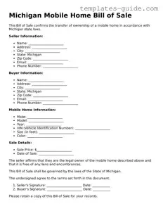 Free  Mobile Home Bill of Sale Form for Michigan
