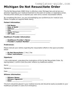 Free  Do Not Resuscitate Order Form for Michigan