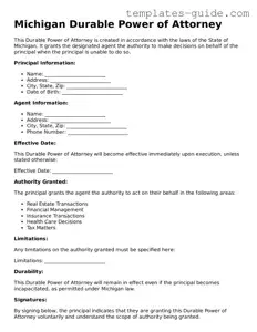 Free  Durable Power of Attorney Form for Michigan