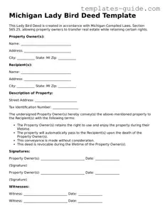Free  Lady Bird Deed Form for Michigan