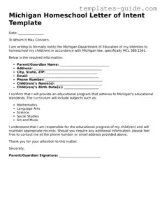 Free  Homeschool Letter of Intent Form for Michigan