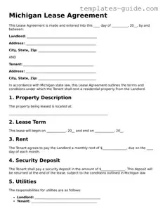 Free  Lease Agreement Form for Michigan