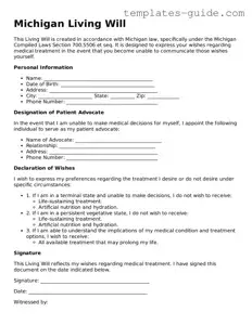 Free  Living Will Form for Michigan