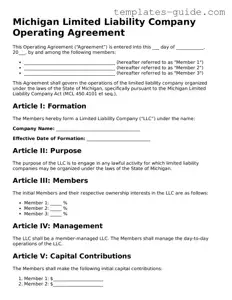 Free  Operating Agreement Form for Michigan