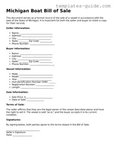 Free  Boat Bill of Sale Form for Michigan