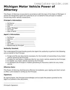 Free  Motor Vehicle Power of Attorney Form for Michigan