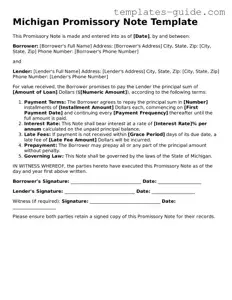 Free  Promissory Note Form for Michigan