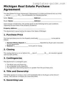Free  Real Estate Purchase Agreement Form for Michigan