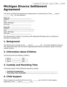 Free  Divorce Settlement Agreement Form for Michigan