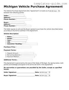 Free  Vehicle Purchase Agreement Form for Michigan
