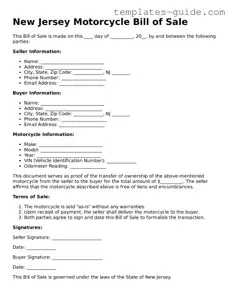 Free  Motorcycle Bill of Sale Form for New Jersey