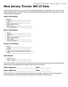 Free  Tractor Bill of Sale Form for New Jersey