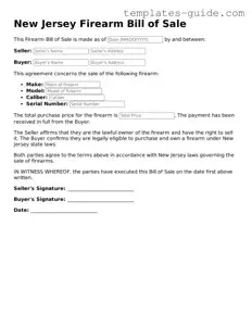 Free  Firearm Bill of Sale Form for New Jersey