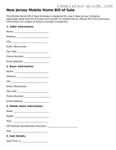 Free  Mobile Home Bill of Sale Form for New Jersey