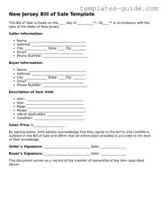 Free  Bill of Sale Form for New Jersey