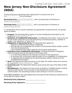 Free  Non-disclosure Agreement Form for New Jersey