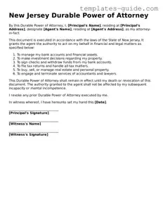 Free  Durable Power of Attorney Form for New Jersey