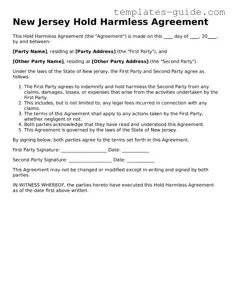 Free  Hold Harmless Agreement Form for New Jersey