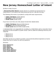 Free  Homeschool Letter of Intent Form for New Jersey