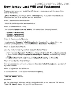 Free  Last Will and Testament Form for New Jersey