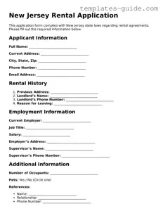 Free  Rental Application Form for New Jersey