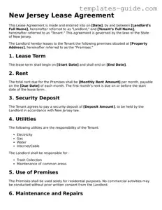 Free  Lease Agreement Form for New Jersey